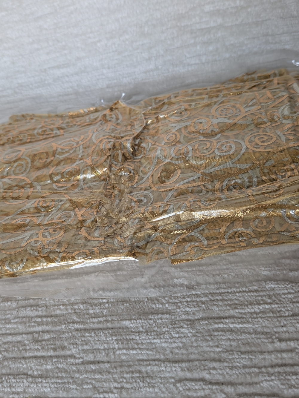Gold Metallic Swirl Organza Bags 100 Pk 3"X4" Drawstring Closure Vacuum Sealed - Picture 2 of 7
